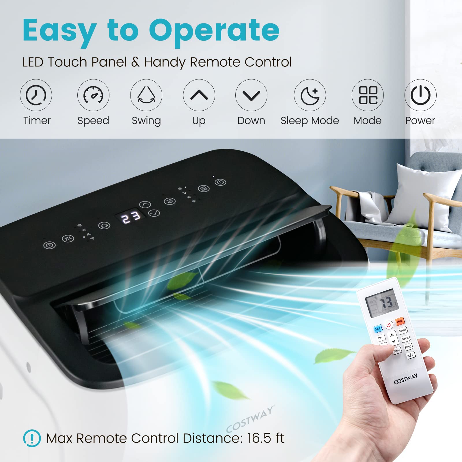 Costway 13,000 Btu Portable Air Conditioner, Smart Wifi Enabled Ac With App & Voice Control, With Cool, Fan, Heat & Dehumidifier